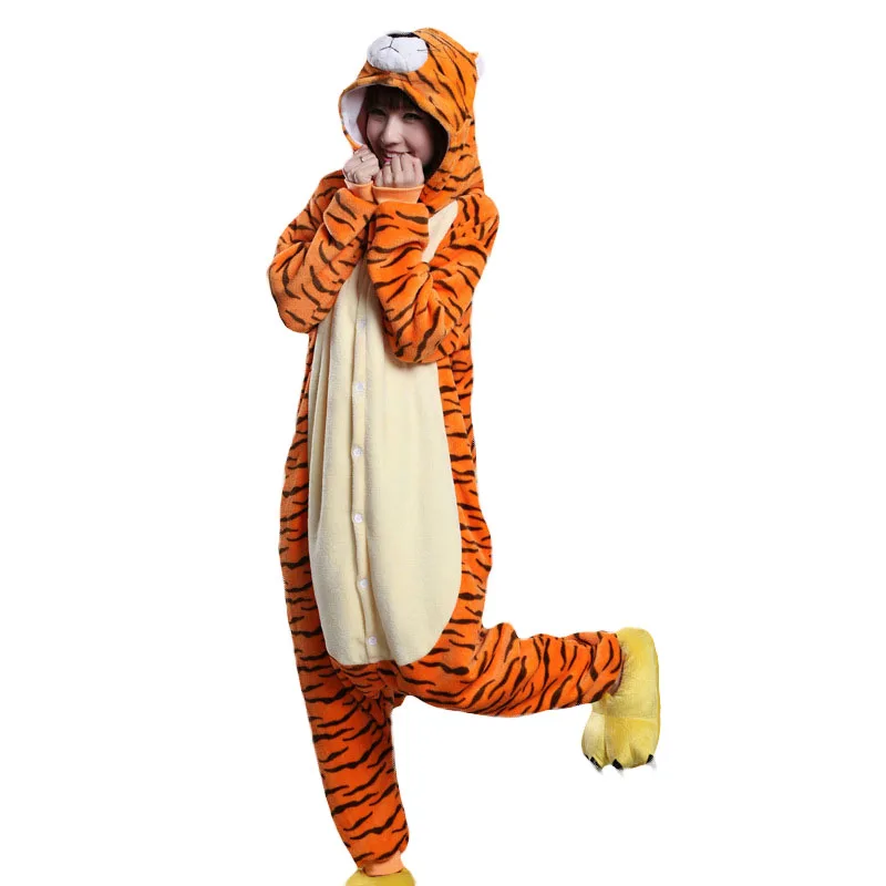 KMMBBTY Señoras Lindo Mono Estampado de Tigre Pijamas Cremallera con Capucha Casual Suelto de una Pieza Invierno cálido Loungewear 