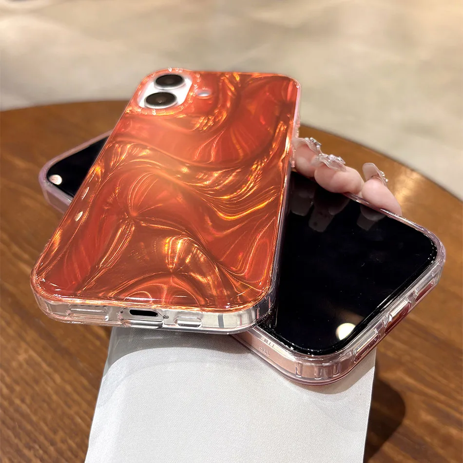 Luminous Water Ripple Silicone Case with Unique Orange Camera Protection - Shockproof Cover