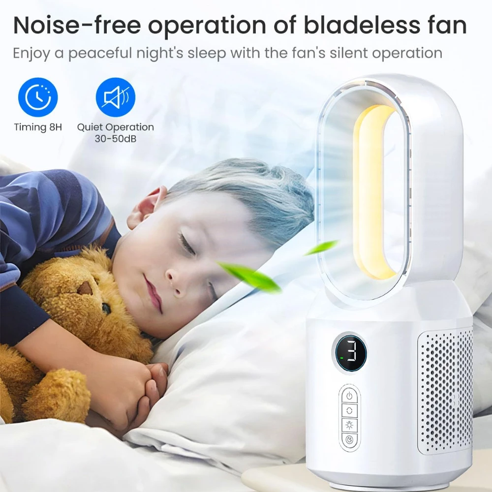 Ventilatore da tavolo senza lama con umidificatore, 6 velocità, USB ricaricabile, condizionatore d'aria portatile estivo, silenzioso per il dispositivo di raffreddamento della camera da letto del sonno del bambino