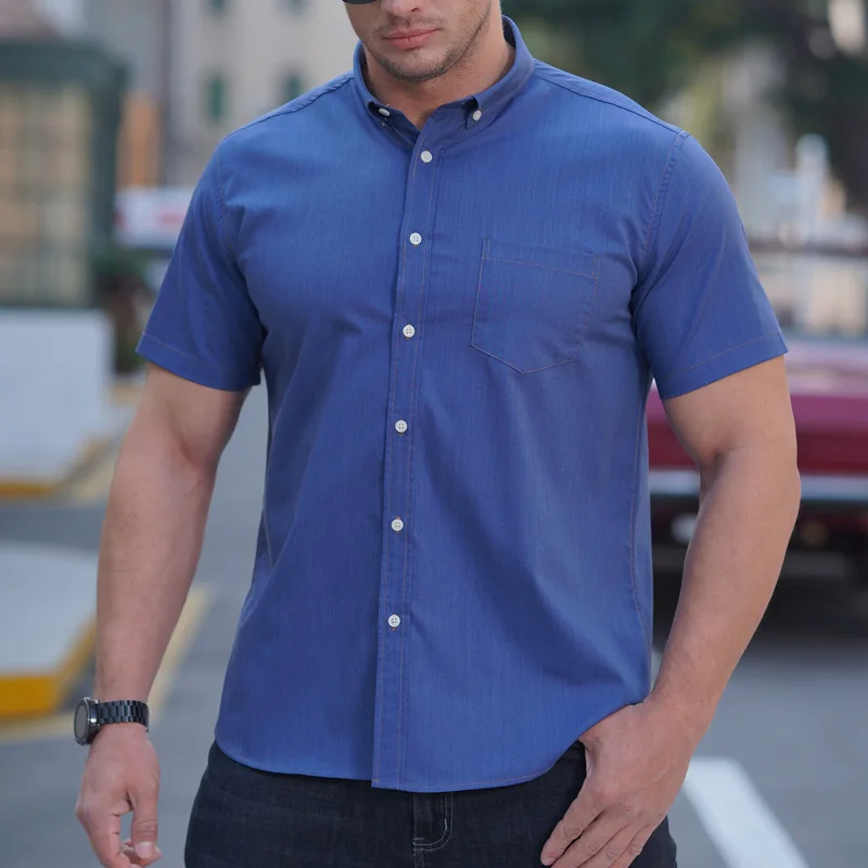 Men Shirt Denim Short Sleev Cotton Oversize 6XL 7XL 8XL 10XL Plus Size Summer Fashion Casual Cowboy Pockets Loose High Quality