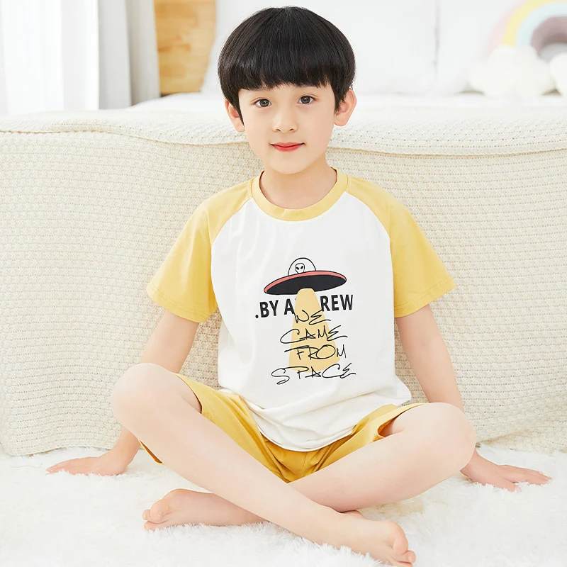 Teens Pajamas Short Sleeve 100% Cotton Pyjamas Big Kids Clothes Sets Children Boys Sleepwear Pajamas For Girls 10 12 14 16 Years baby girl nightgowns Sleepwear & Robes