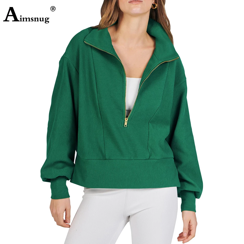 

Aimsnug Female Long Sleeves Casual Retro Sweatshirts Women Fashion Zipper Pullovers 2023 Autumn New Patchwork Tops Streetwear