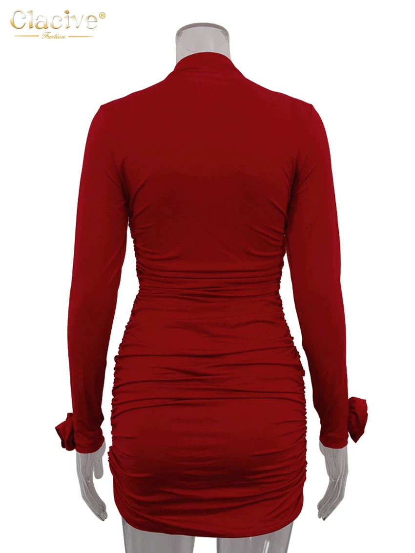 Clacive Bodycon Red Knitted Women's Dress 2024 Fashion Stand