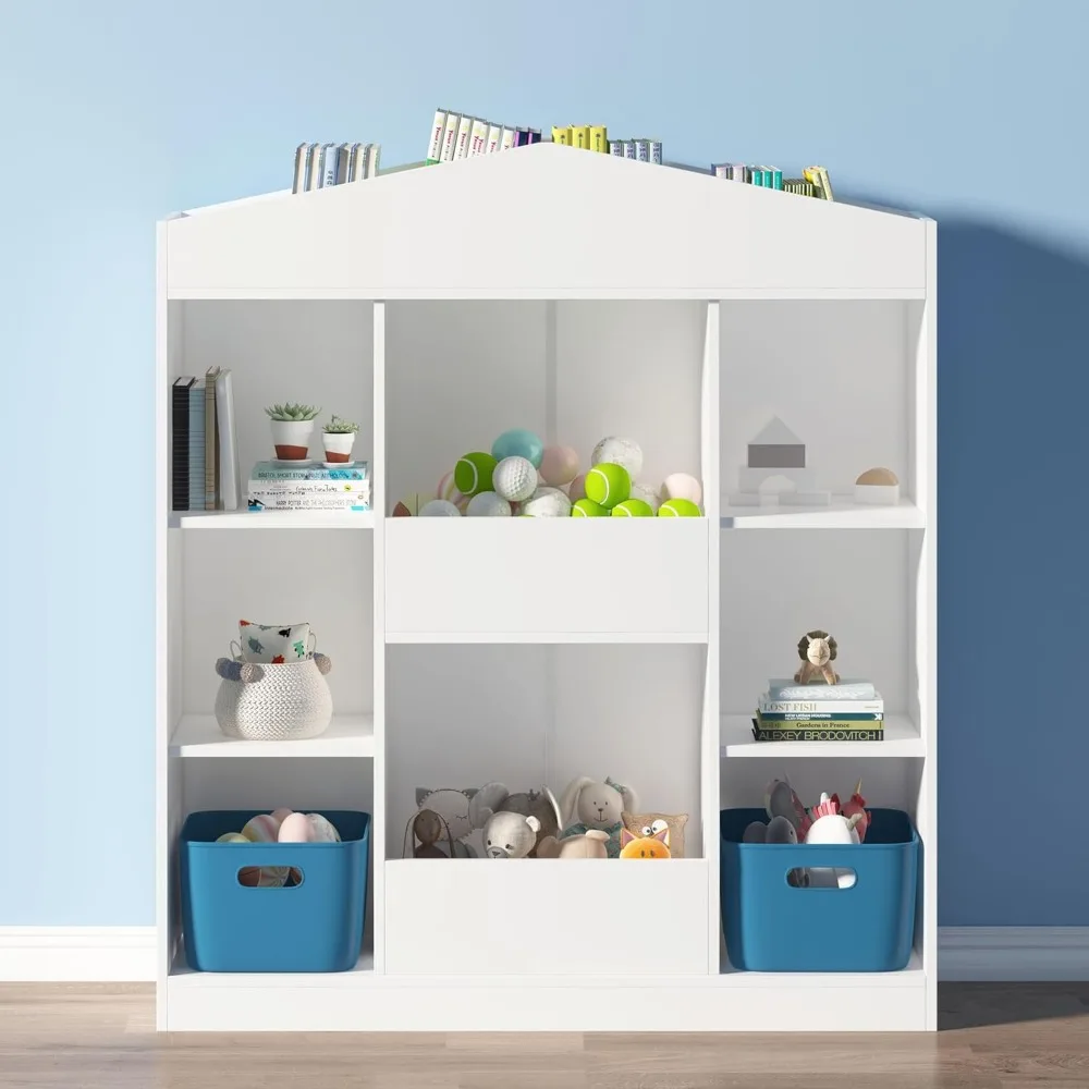 Kids Toy Storage Organizer, 12 Cubby Castle Bookcase and Bookshelf, Nursery Childrens Toddlers Dollhouse Kid Bookshelf 5