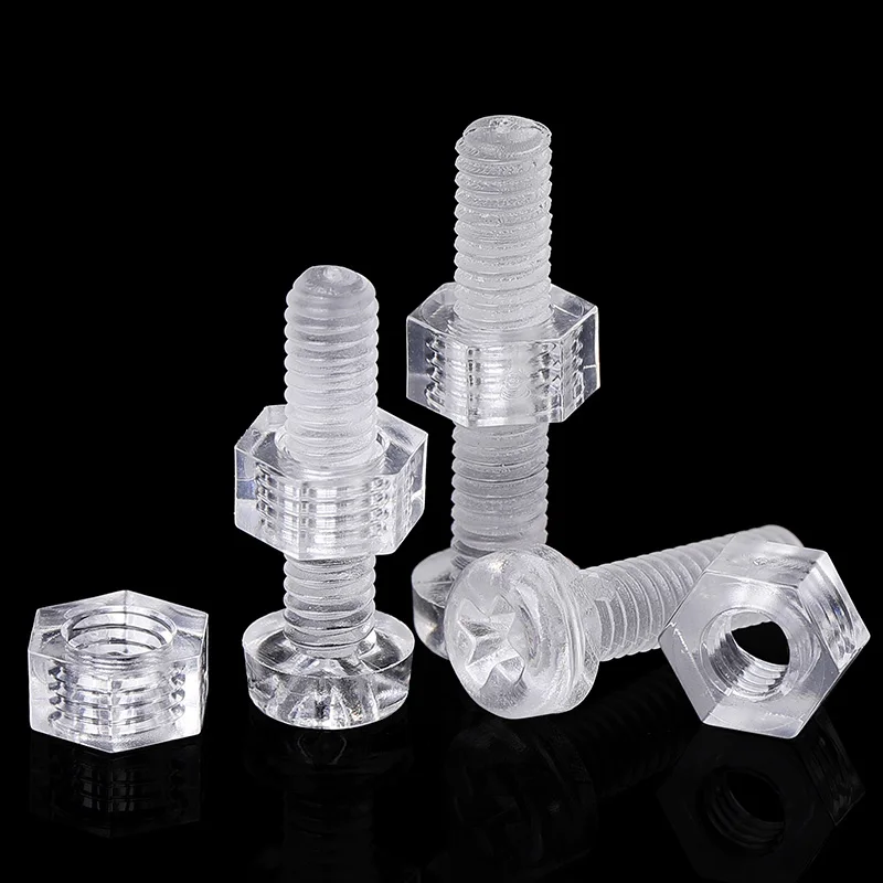 Transparent Pan Head Screw 160Pcs/Sets M3 Acrylic Clear Plastic Nylon M3 Round Phillips Head Screw Bolt with Nut