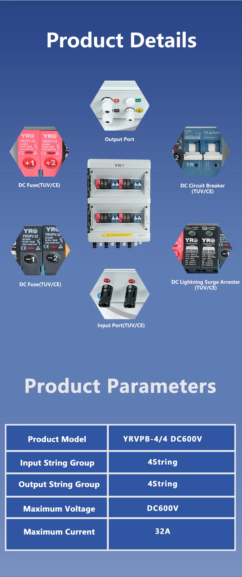 PV Combiner Box 4 input 4 output DC600V Solar Photovoltaic With Lightning Protec