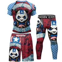 MMA Jiu Jitsu Boxing T shirt+Pants Rashguard Men Muay Thai Shorts Bjj Kickboxing 4pcs/Sets Boxeo Fighting Sportswear Gi T-shirts 2