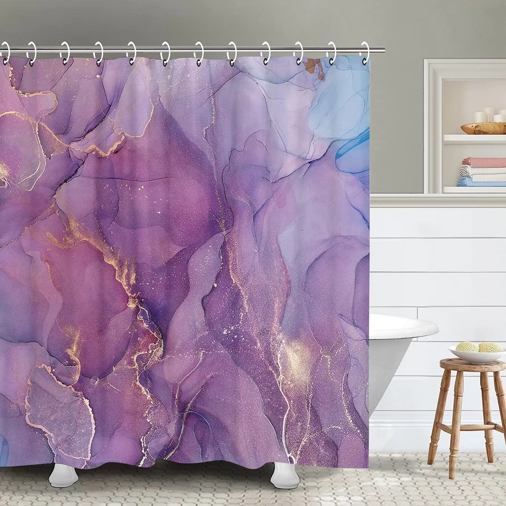 

Luxury Modern Marble Printed Waterproof Shower Curtain Pink Gold Purple Gradient Shower Curtains with Hooks 3D Bathroom Screen