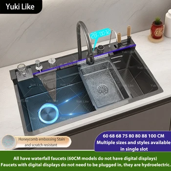 สแตนเลสน้ําตกอ่างล้างจานขนาดใหญ่ช่องเดียวในครัวเรือนดิจิตอลจอแสดงผลล้างจานอ่างล้างจานล้างผักอ่างล้างหน้า 1