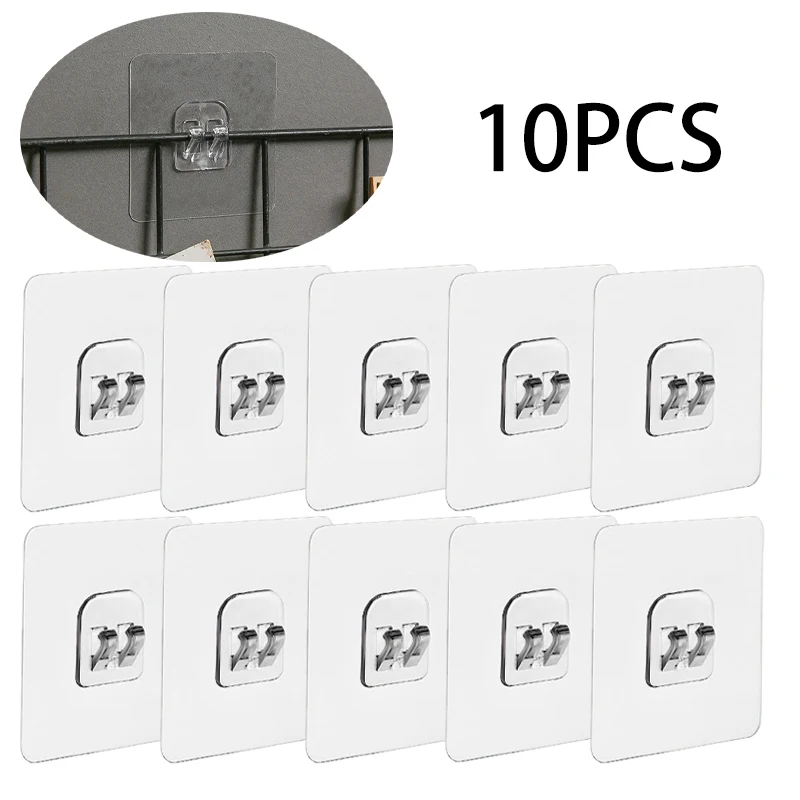 

10PCS Transparent Hanging Shelf Hooks Wall Storage Rack Fixing Patch Strong Self-Adhesive Snap For Kitchen Bathroom Gadgets