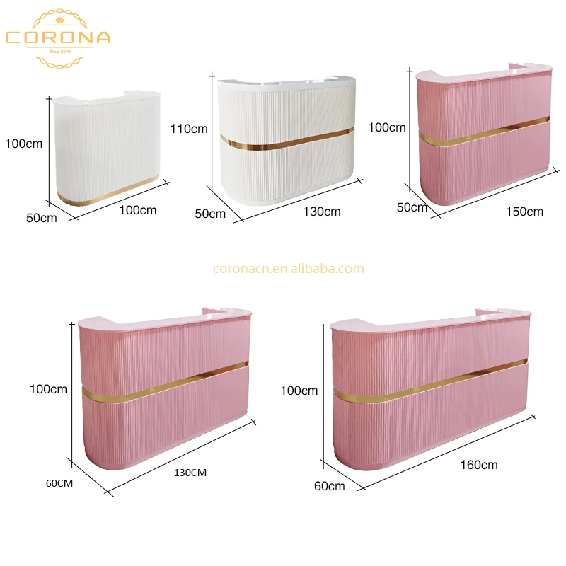 High Quality Half Round Wood Modern Pink Gold Front Reception Desk Beauty Salon