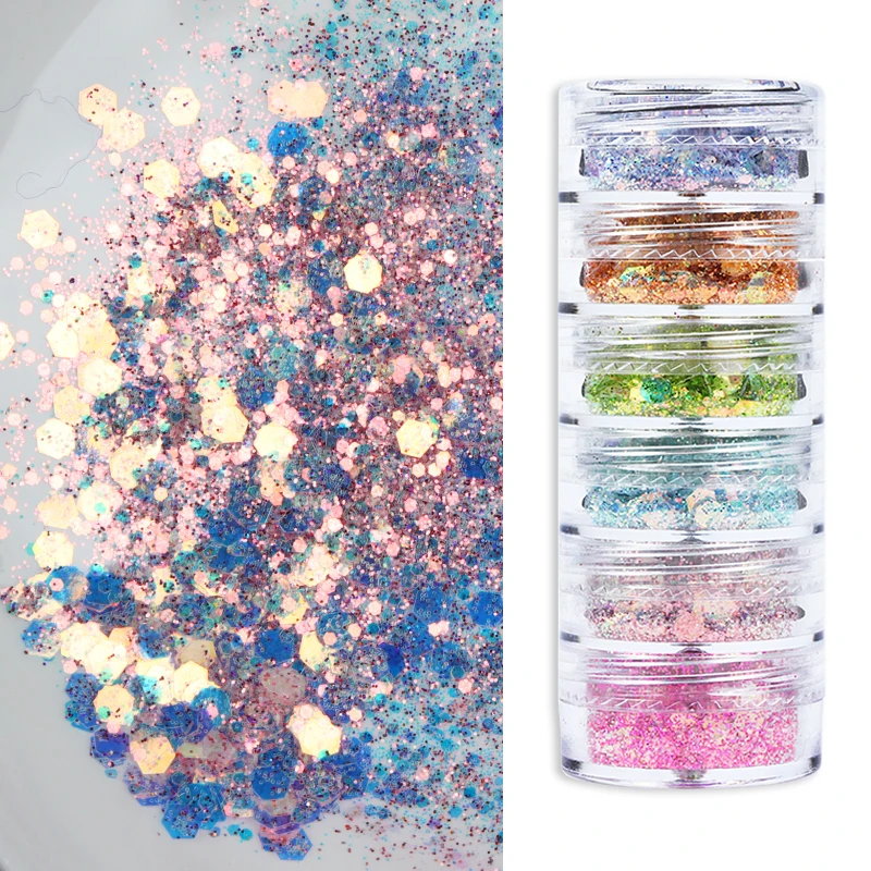 

6 Colors Sparkly Iridescent Mermaid Glitter Flakes Resin Shaker Filler DIY Crafts Shiny Hexagon Sequin Resin Filling Accessories