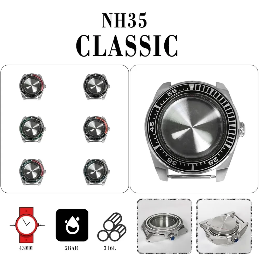 

Modified watch accessories: 43mm stainless steel case, black shadow sapphire glass, 10ATM adaptation, NH35/36