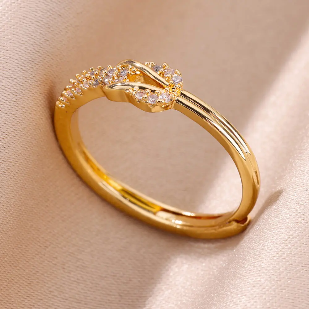 Luxury Zircon Ring Infinity Design Gold Plated Stainless Steel