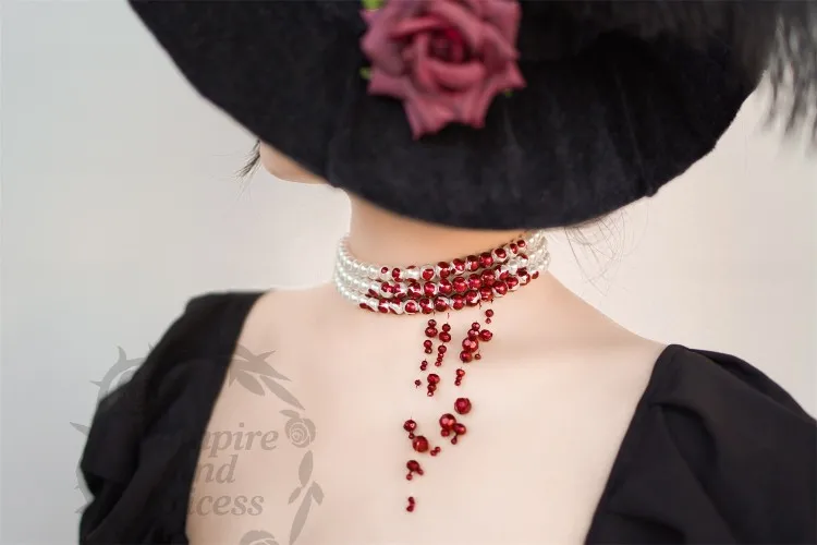 Collier Et Bracelet Perles De Sang Halloween - Ensemble Vampire Avec Boucles D'oreilles, Pour Déguisement Et Cosplay