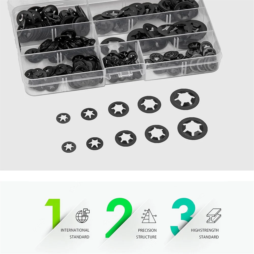 340 Pcs Internal Tooth Starlock Locking Washers Push On Speed Clips Fasteners Washers Assortment Kit M3 M4/M5/M6/M8/M10/M12 e clip washer kit