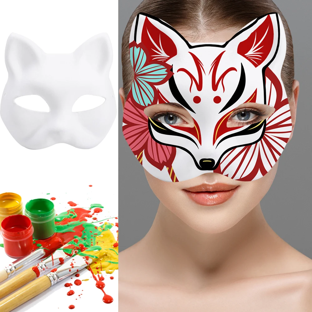 DIY Unpainted Mask White Blank Face Mask Halloween Masquerade Fox Mask  Cosplay Blank Mask for Dancing Party Halloween Masquerade - AliExpress