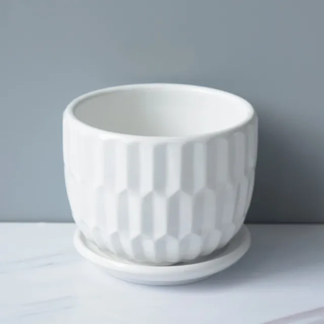 1PC Ceramic Flowerpot Dehua White Porcelain Pot Succulent Plant Flower Pot Small Flower Rack Pure White Striped Pot 3