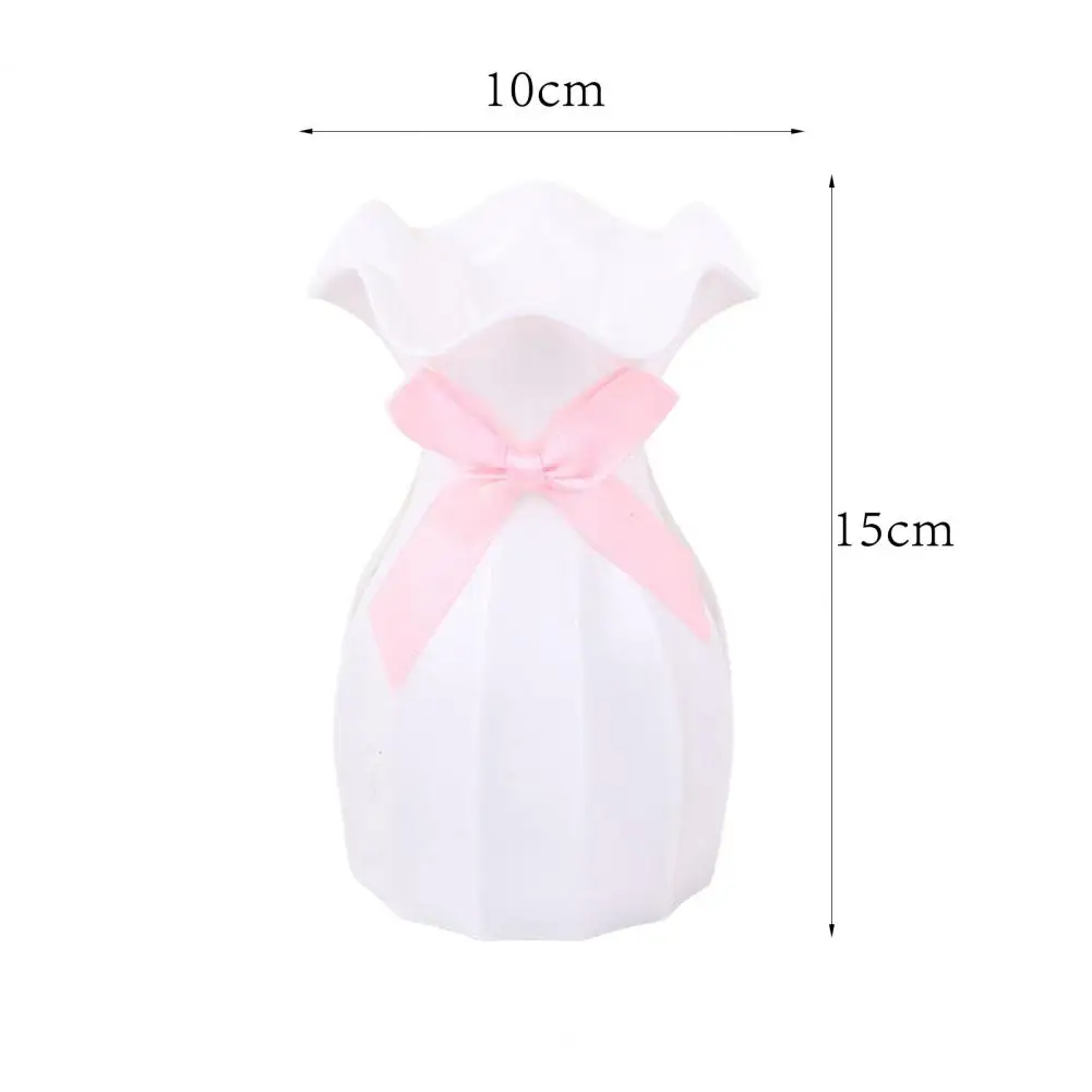 Flower Vase Nordic Plastic Vase Shatterproof Flower Vase with Ruffled Mouth Dried Flowers Holder with Bow for Home Decor 6