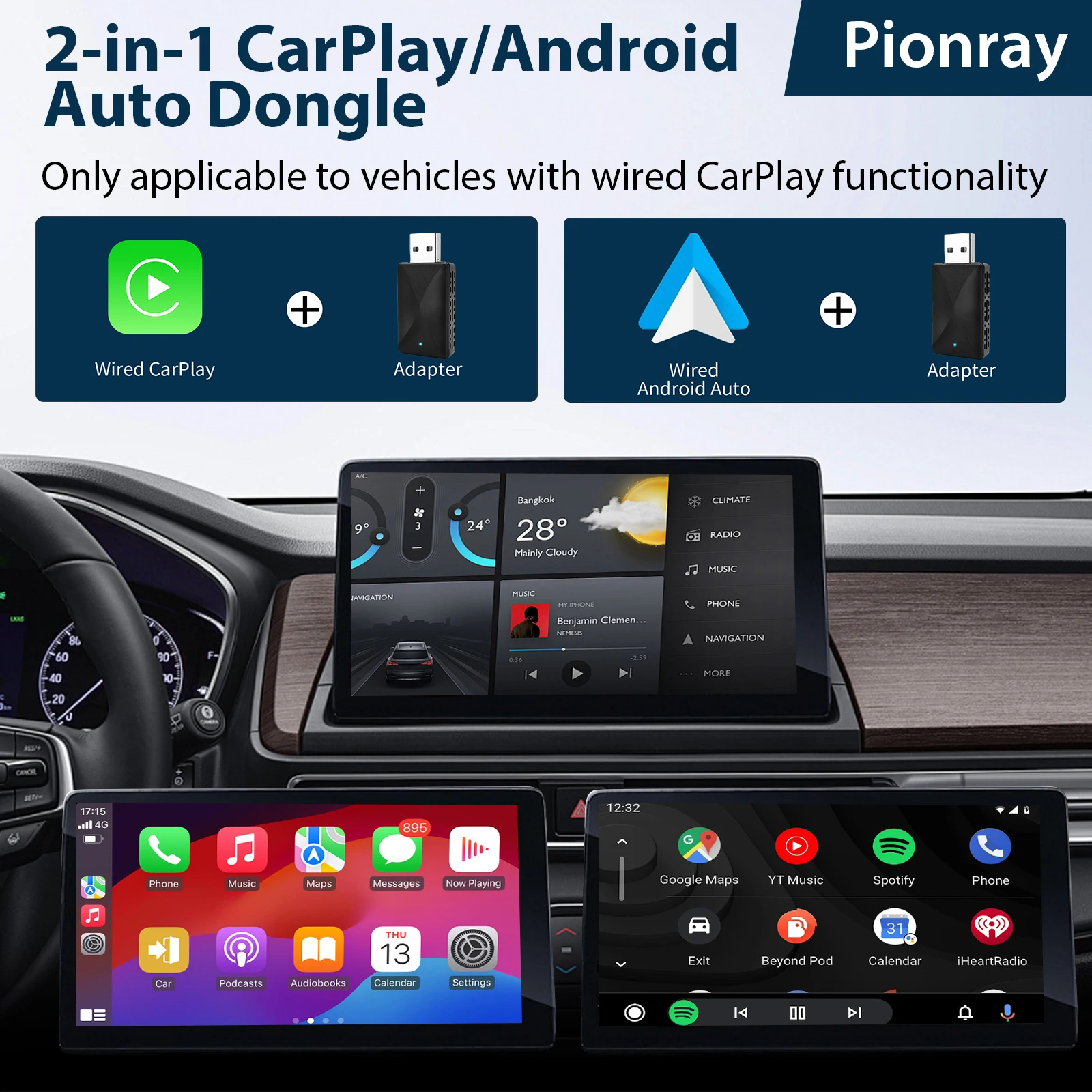 2 IN 1 Wireless Carplay Adapter, Converts Wired to Wireless carplay Adapter for iPhone, Wireless Control Plug & Play Carplay 2
