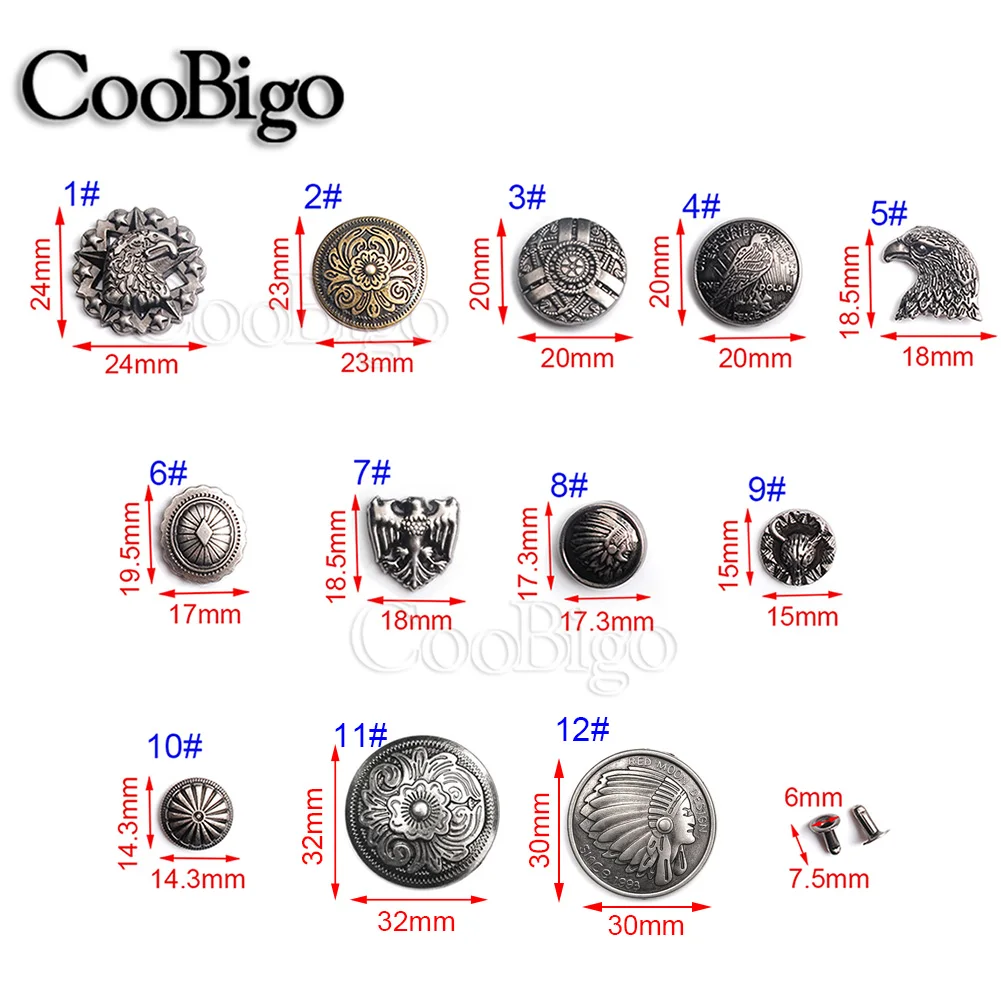5sets Metal Conchos Rivet Stud Spike Button for Leather Bag Decor Clothes Shoes DIY Craft Accessories
