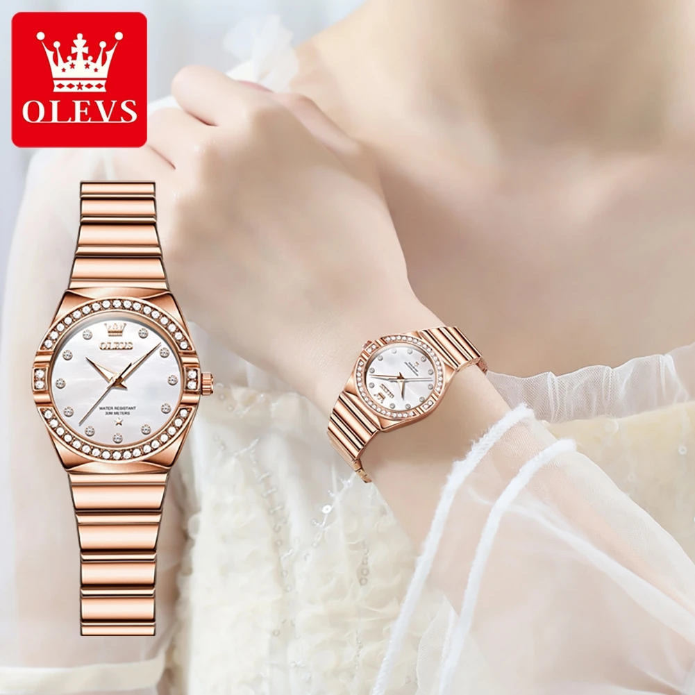 OLEVS Fashion Quartz Watch for Women Luxury Rose Stainless Steel Women's Watch Luminous Waterproof Ladies Dress Wristwatch Reloj