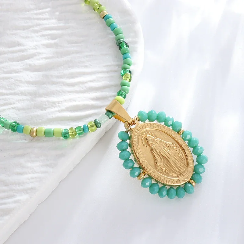 TEAMER Beautiful Virgin Mary Bracelet Religious Rosary Pendant Prayer Bracelet Faith Protection Jewelry For Women Men (Gold