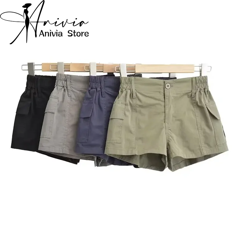 

Women Army Green Cargo Shorts Vintage Harajuku Hight Waist Shorts Y2k Streetwear Aesthetic Mini Short Pants 2000s Clothes Summer