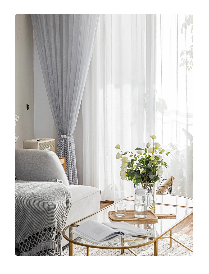 Modern Curtains for Living Dining Room Bedroom Simple Light Luxury White Tulle Curtain French Window Kitchen white Tulle