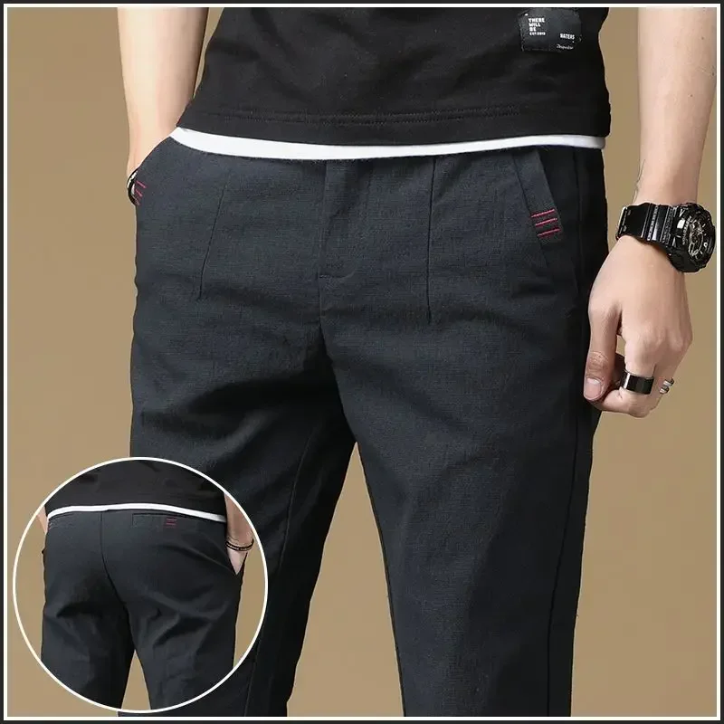 Pantalones de verano grises para hombre, pantalones de traje rectos para hombre, algodón 2024, ropa de diseñador de sastrería, pantalones de lujo, ropa de trabajo, licra