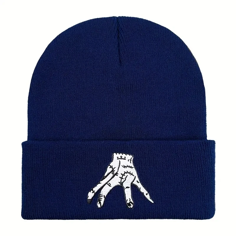 Fashion Wednesday Addams Knitted Hat Embroidery Keep Warm Wool Cap Autumn Winter Beanie Hats for Men Women