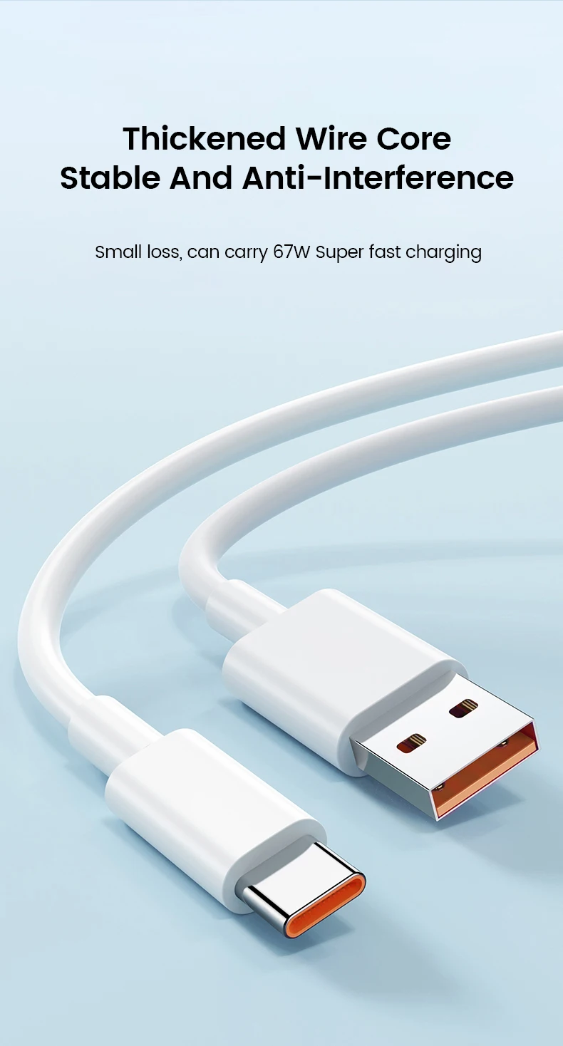 كابل شحن سريع USB من النوع C ، كابل بيانات شحن مي توربو فائق السرعة ، 6A ، 67W ، شاومي ، ريدمي ، بوكو ، X6 ، هواوي ، هونور ، أوبو ، ريلمي
