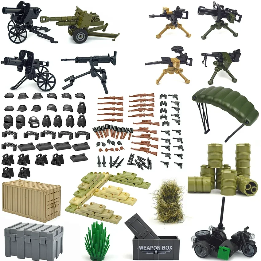 WW2 Weapon Guns Cannon Sandbag Boat Helmet Accessories Figures