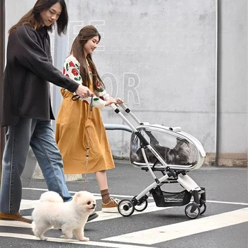 Portable Pet Stroller Folding Disassembling Cat Carrying Outdoor Windproof Rainproof Cat Bag Panoramic Breathable Pet Supplies 2