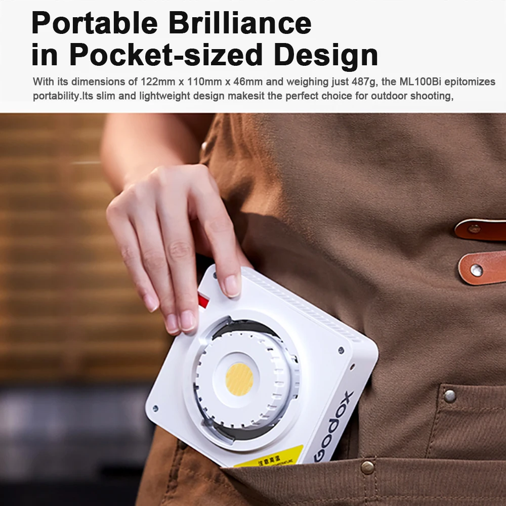 Luce LED Godox ML100Bi 100W Bi-Color - Portatile, Con Alimentazione USB-C/V-Mount, Per Video E Foto