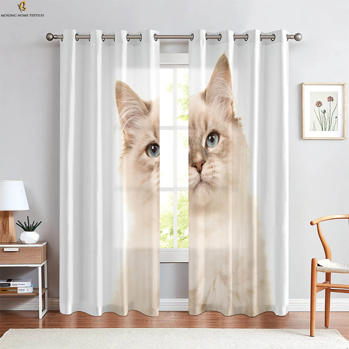 Cat Japanese Cartoon Cute Simple Decorative Curtains Boys Girls Bedroom Children's Room Easy To Wash 3D Printed Curtains 2PCS 2