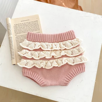 Autunno nuovo 0-3 anni abbigliamento per bambini pantaloni da arrampicata a triangolo lavorati a maglia per ragazze pantaloni lavorati a maglia con bordo volant carino 1