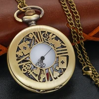 Bronze Fairy Tale Alice Poker Rabbit Hollow Characteristic Quartz Pocket Watch Retro Men's and Women's Necklace Pendant Gift