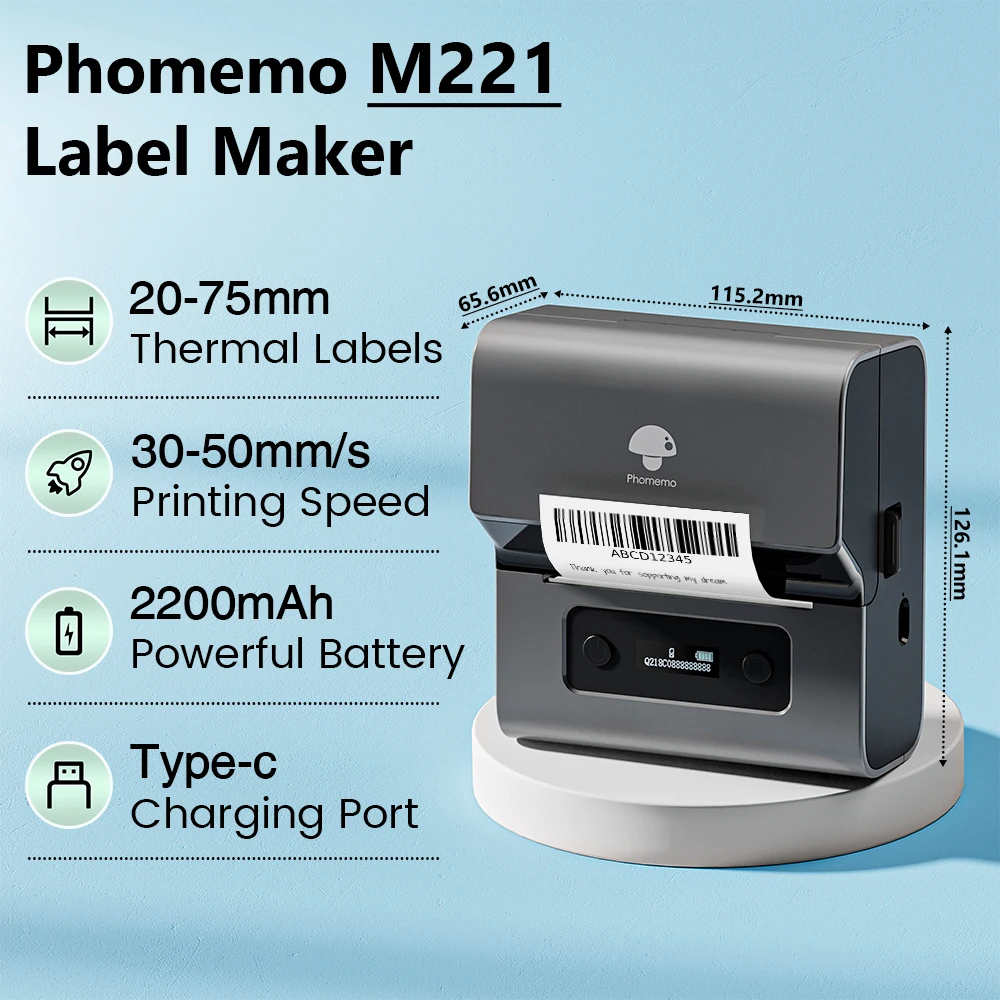 Phomemo nálepka a aktualizovat přenosné nálepka tvůrce M221 čárový kód nálepka knihtiskař Bluetooth tepelný bez inkoustu nálepka tvůrce podpora phone&pc
