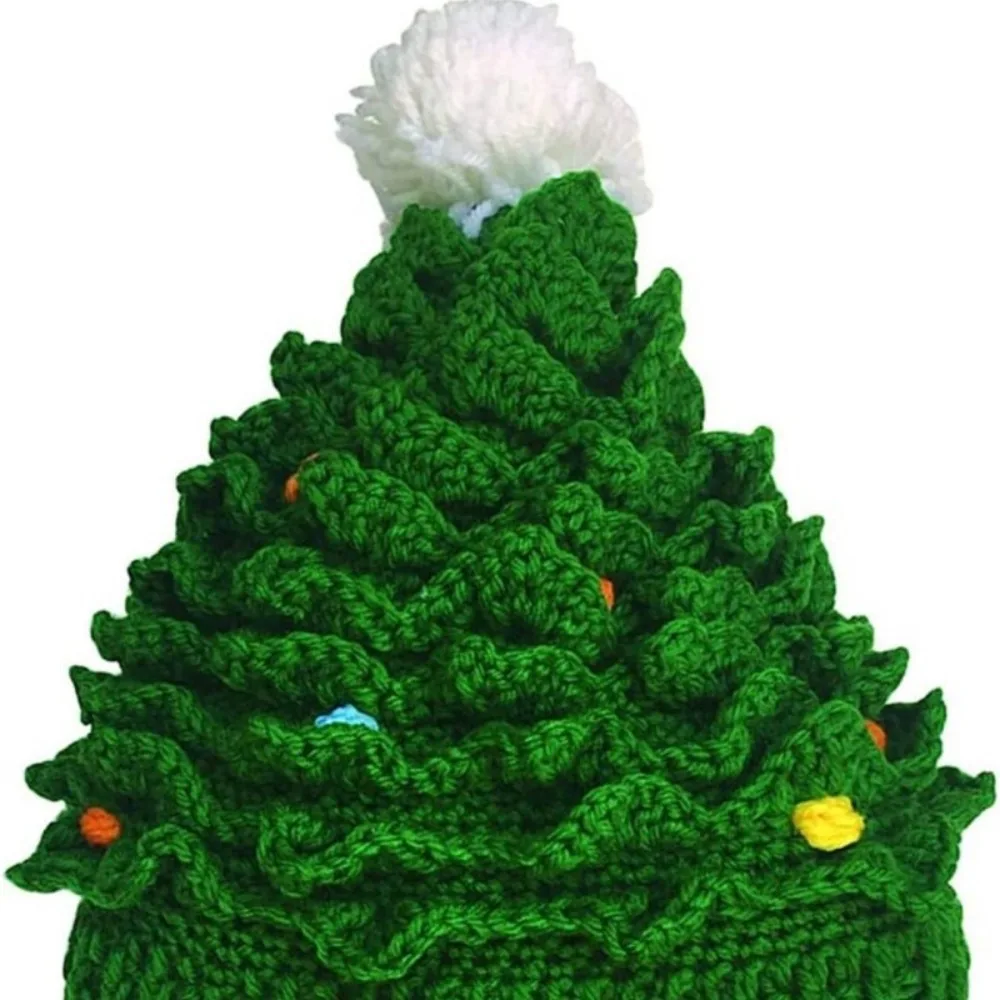 1pc Creative Christmas Tree Knitted Hat Children Adults Party Dressing Handmade Woolen Hat Winter Warm Gift