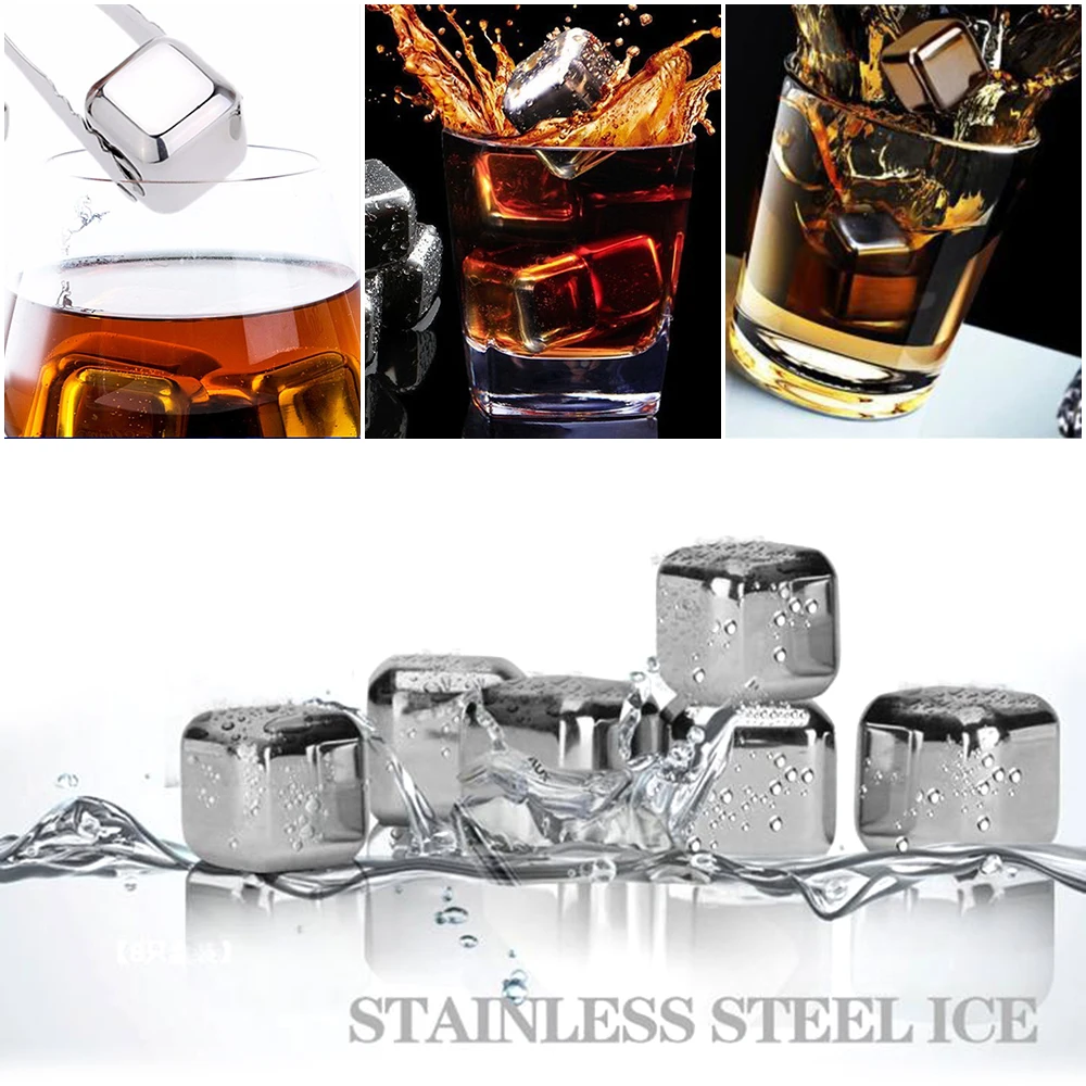 2/4/6/8/10 Pcs Stainless Steel Ice Cubes Set Reusable Chilling Stone Whiskey Wine Wine Cooling Cube Chilling Rock Party Bar Tool