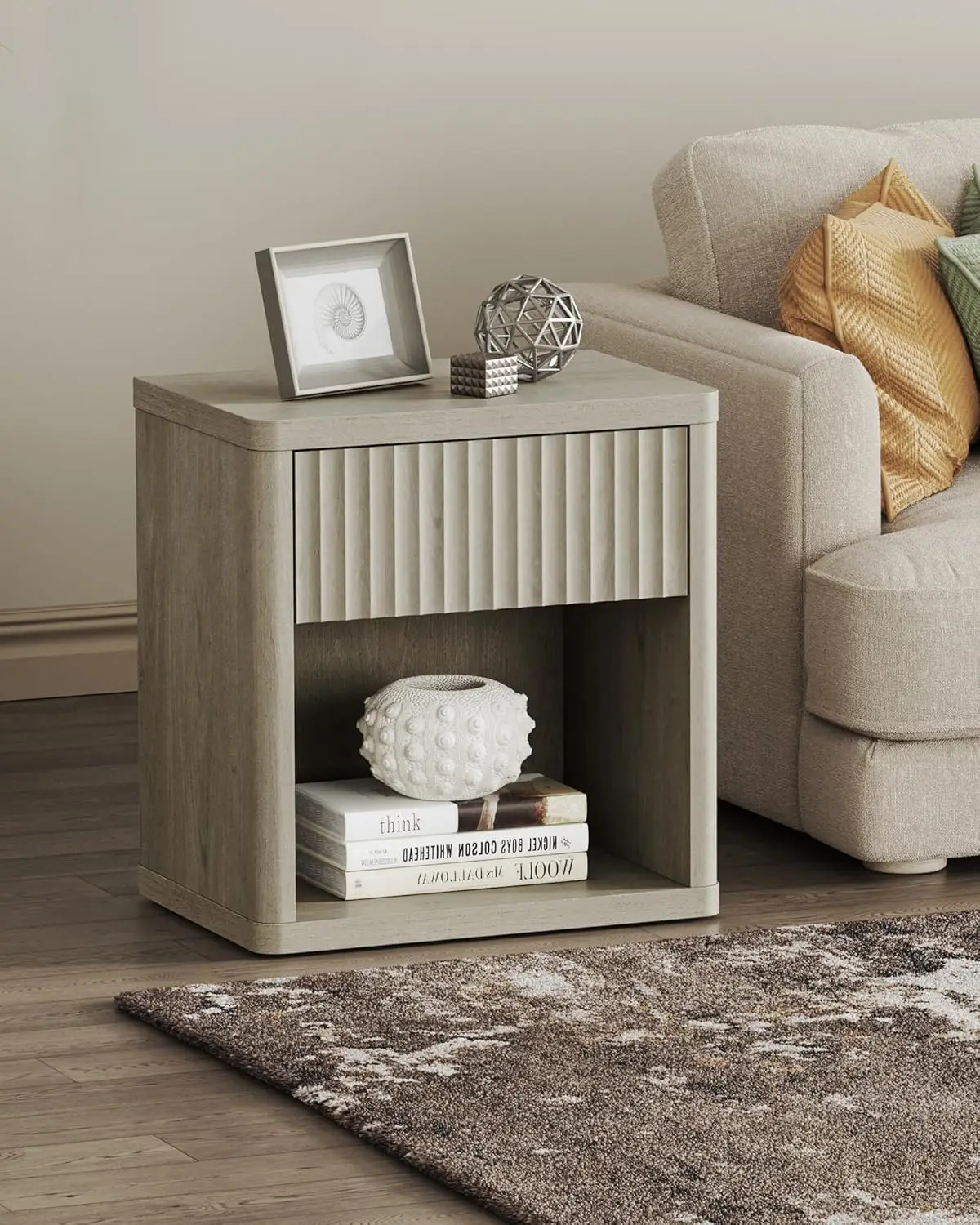 Night Stand Nightstand with Drawer Storage Bed Side Table End Table Large Modern Wood Wide Bedside Stand Mid Century
