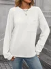Women Fashion Solid Color Waffle Fabric Sweatshirt Single Pocket Patchwork O Neck Pullover Hoodie Female Autumn Long Sleeve Tops 2