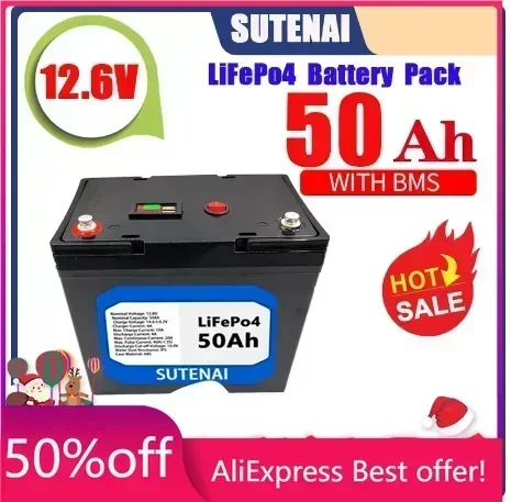 

2024 new Batería de fosfato de hierro y litio LiFePO4 12V 50Ah, batería BMS integrada para sistema energía Solar