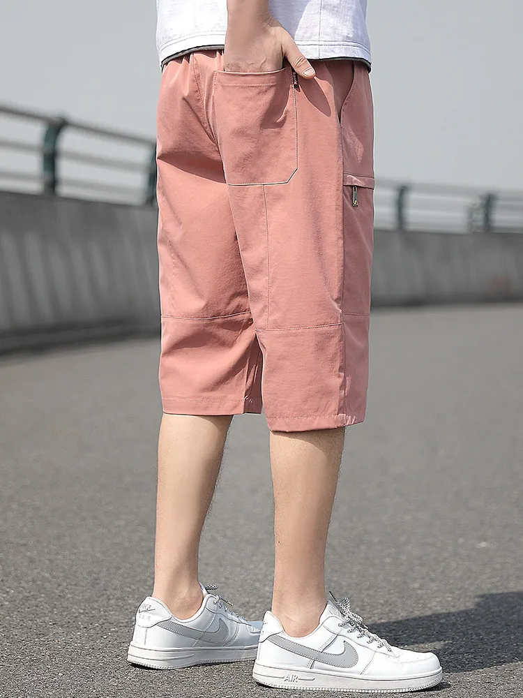 2024 Plus Size Summer Capris Pants Men Breathable Cool Calf-Length Short Sweatpants Straight Loose Casual Cropped Trousers 8XL