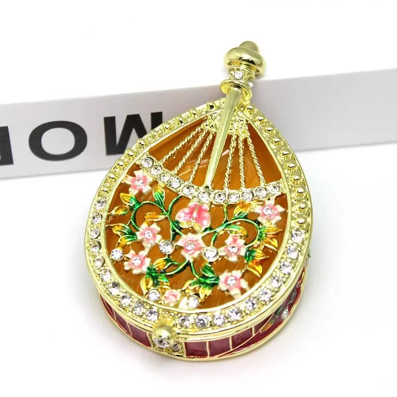 Enameled and Bejeweled Pipa Flower Qin Jewelry Box Hand Painted Trinket Boxes Home Table Decor Girl Gift ﻿ 6