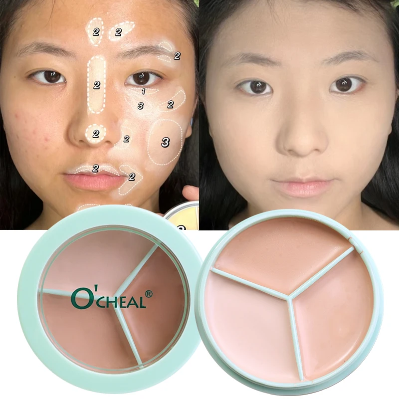 Natural 3 Colori Concealer Palette Cover Occhiaie Acne Pori Crema Texture Correttore Viso Fondotinta Schiarente Cosmetici