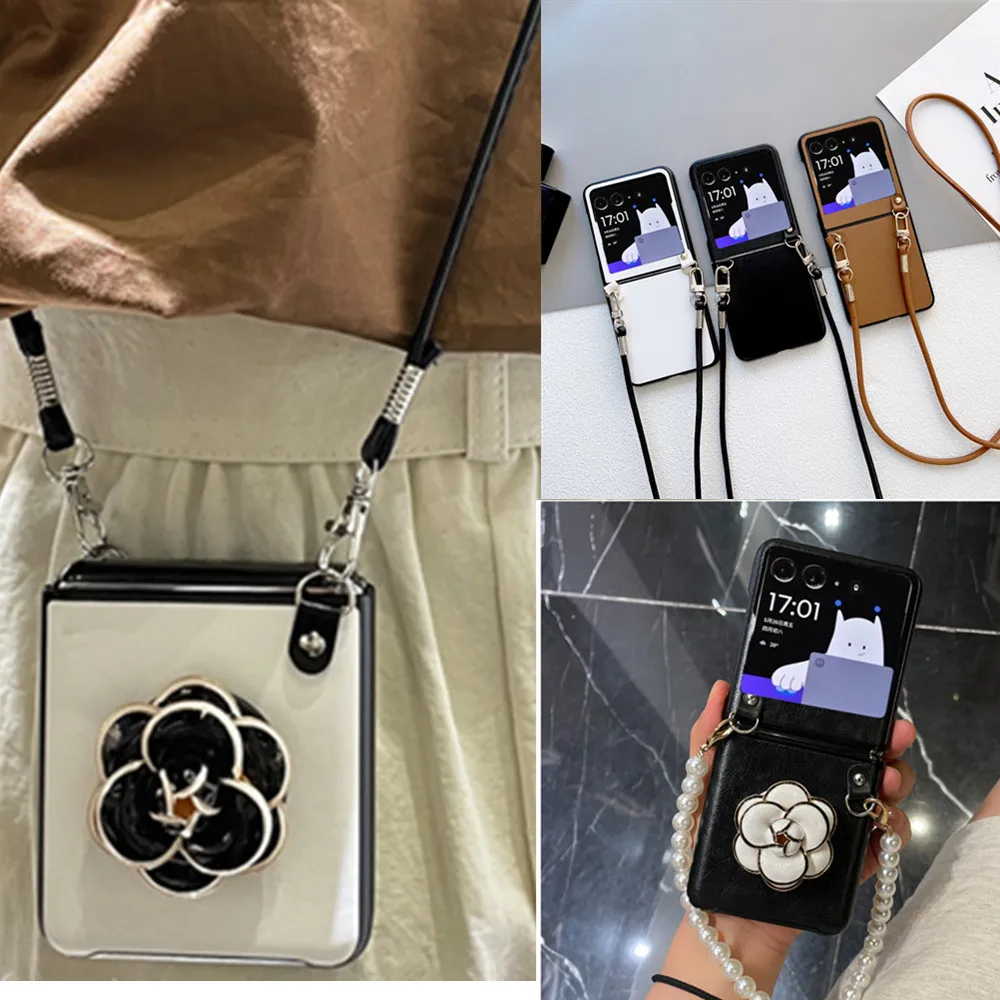Custodia In Pelle Con Catena A Tracolla Fashion Flower Stand Per Motorola Razr 40 Ultra Custodia Per Moto Razr 2022 Cover Razr 5G 2020 Razr 40