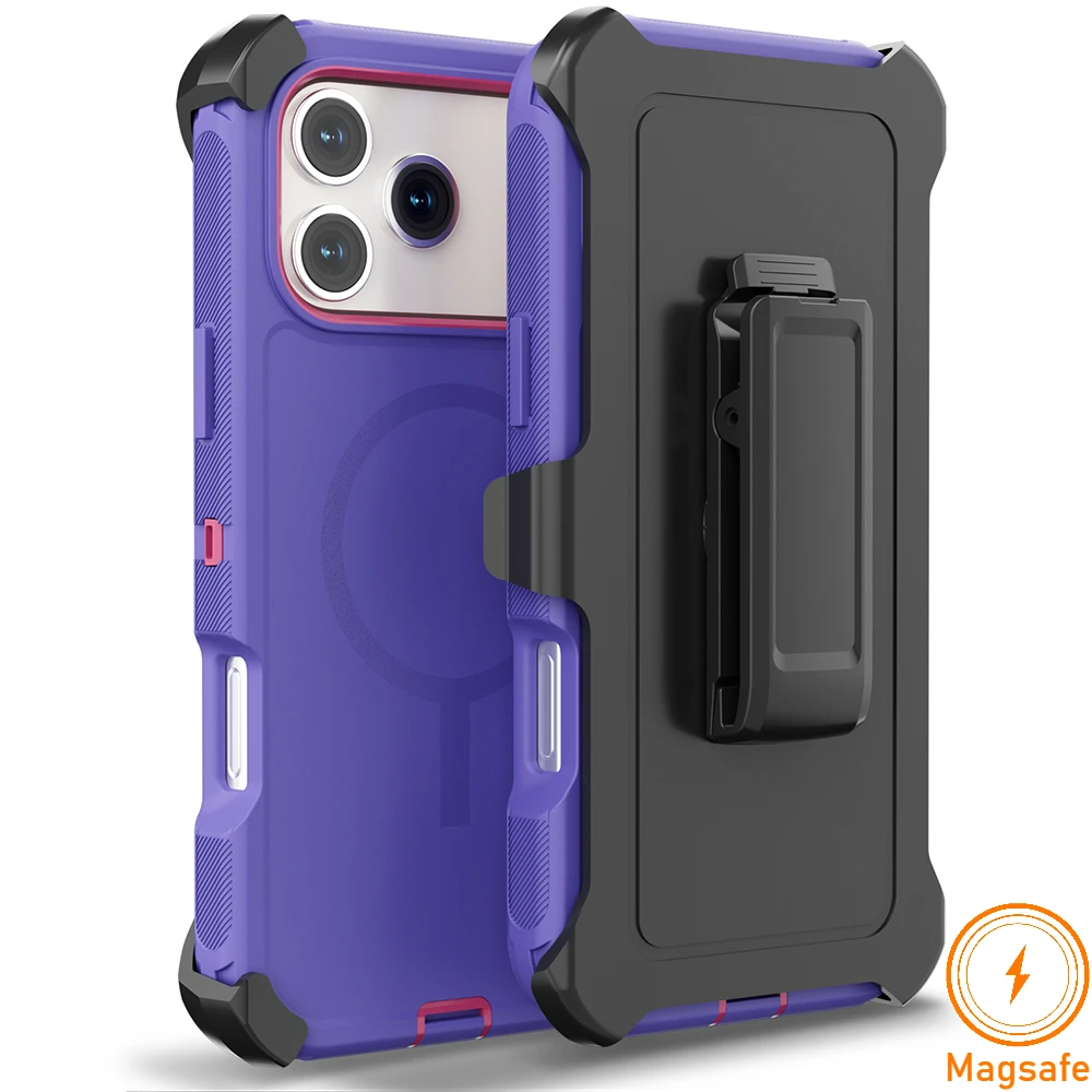 Enhanced Armor Magnetic Phone Case - Rugged Shockproof Design with Clip Cover