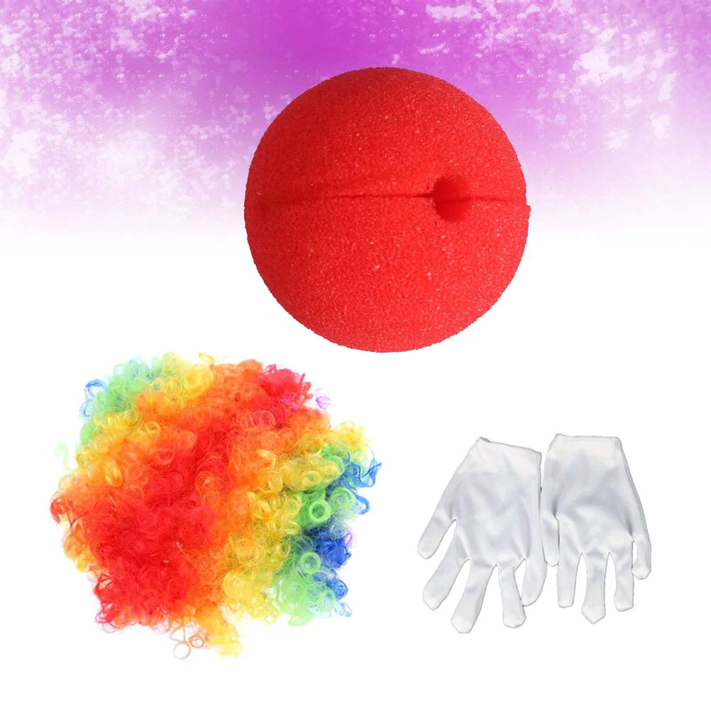 

Clown Costume Sets Sponge Clown Nose Gloves Dress Suit Carnival Party Prop (Colorful Clown Wig + Clown Nose + Gloves)
